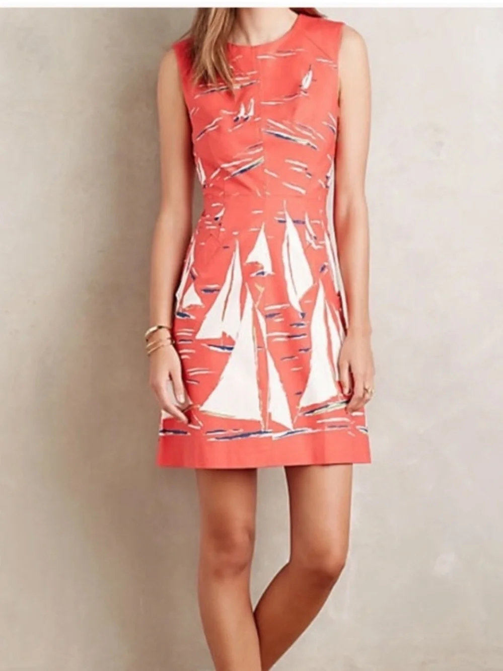 Maeve by Anthropologie Berru Poplin Sailboat Print Shift Dress Size 6 - Picture 1 of 14